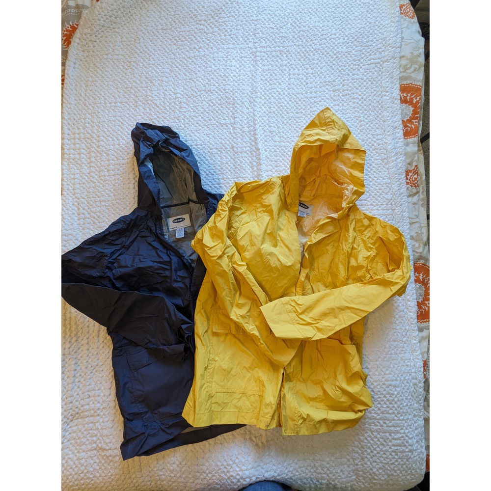 Old Navy Boys XXL rain coat slickers, blue and yellow, fits S-M adult woman